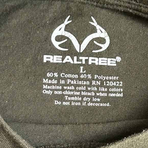 Real Tree Mens Tee Shirt Large Green Flag Antler Logo Outdoors Hunting Chore - Picture 2 of 14